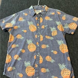 Urban Pipeline Blue and Orange Pineapple Print Shirt, beach , fruit, fiesta